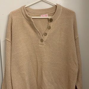 Pink lily brand flare arm Henley sweater